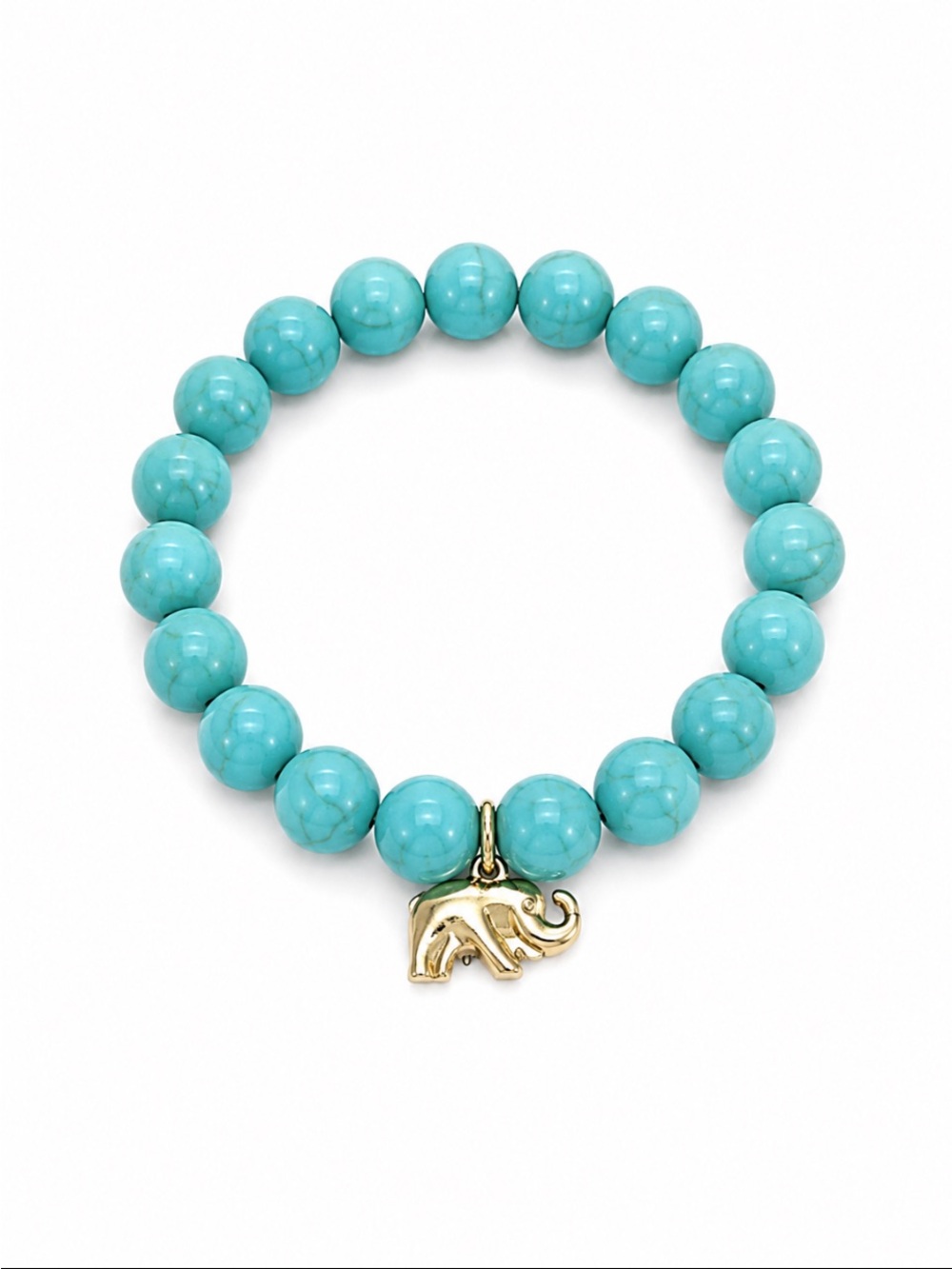 Turquoise Faux Beaded Stretch Bracelet with Gold Elephant Charm